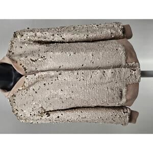 Anthropologie Chic Beige Sequin Bomber Jacket for Women NWT XSP